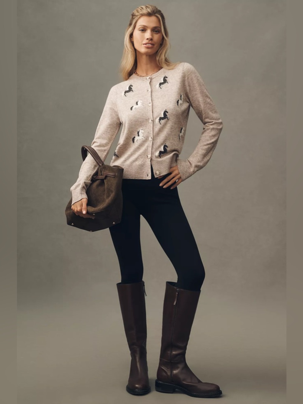 NWT Anthropologie Maeve Icon Cardigan Sweater Equestrian Horse Grey XS - Picture 4 of 4